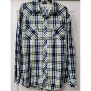 Bulkhead Men's Western Shirt Pearl Snap XL  Long Sleeve  Blue Green